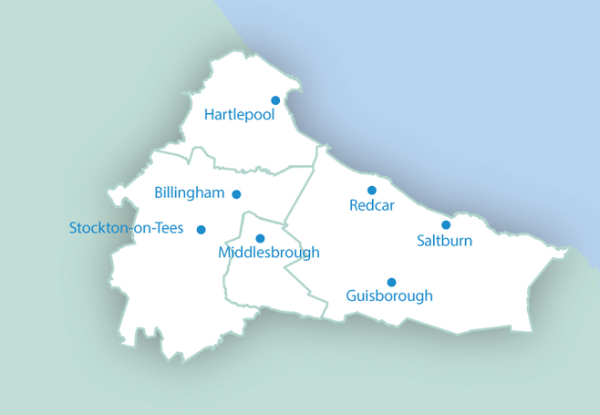 Image shown is a map of the Tees area.
