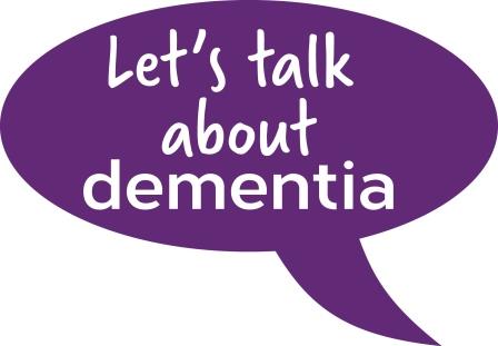Lets talk about Dementia text  in a purple speech bubble 